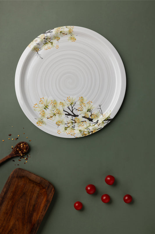 Exclusive 11" Dinner/Lunch Unbreakable Lightweight Melamine Round Floral Merry Gold Full-Size Plate.
