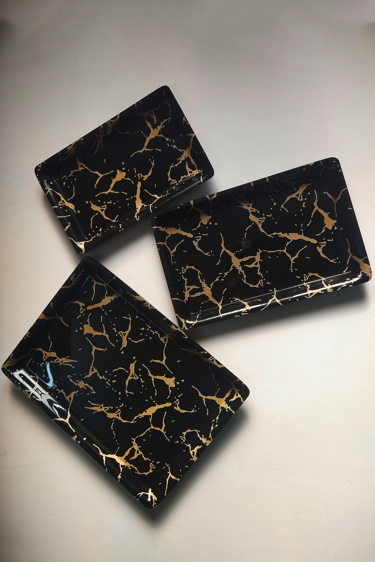 Black Gold Acrylic Tray Trio: Elevate Every Moment with Pro-Serving Elegance! Set of - 3.