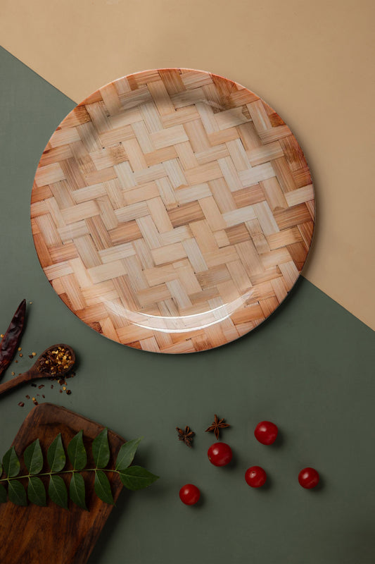 Exclusive 11" Melamine Dinner Plate with Premium Design Bamboo Texture Full-Size Plate.
