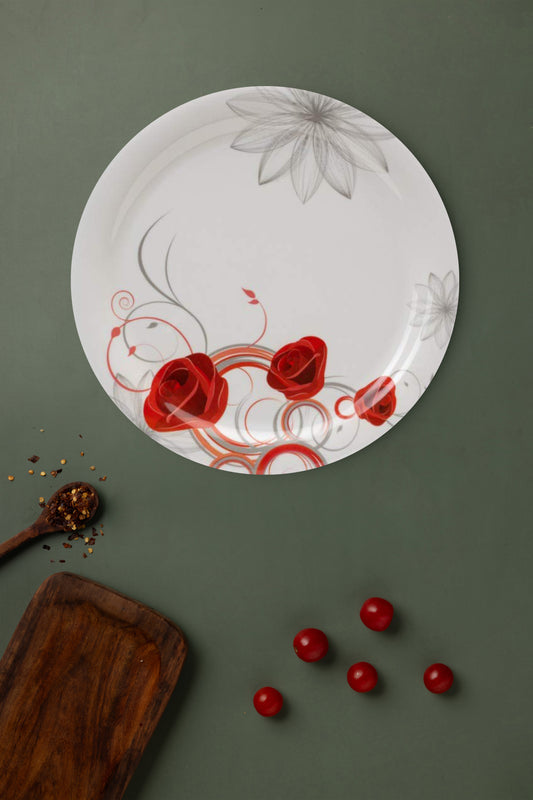 Exclusive PRIZMA 11" Dinner/Lunch Unbreakable Lightweight Melamine Round Red Floral Harmony Series Full-Size Plate.