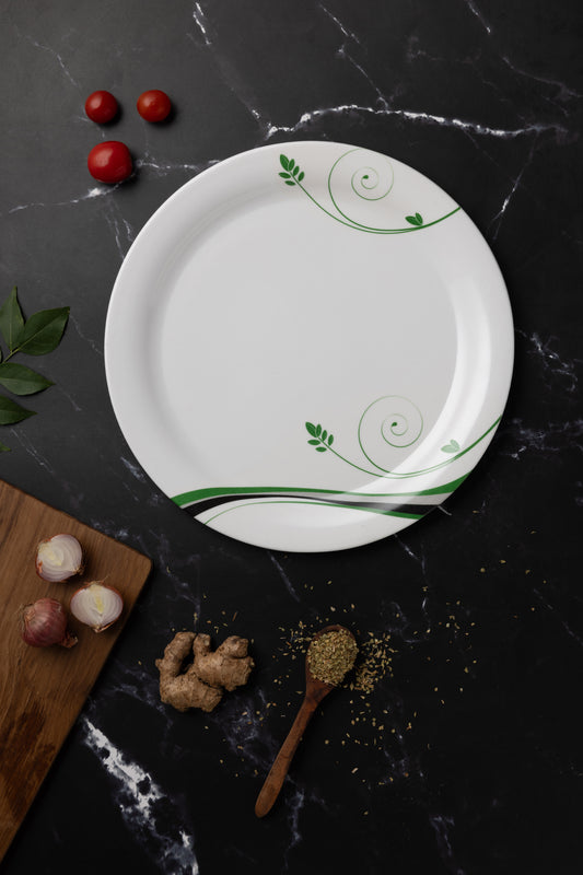Exclusive 11" Dinner/Lunch Unbreakable Lightweight Melamine Round Green Vine Full-Size Plate.
