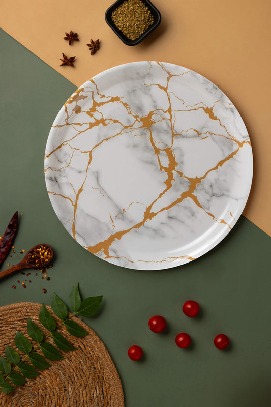 Exclusive 11" Dinner/Lunch Unbreakable Lightweight Melamine Round White Marble Full-Size Plate.