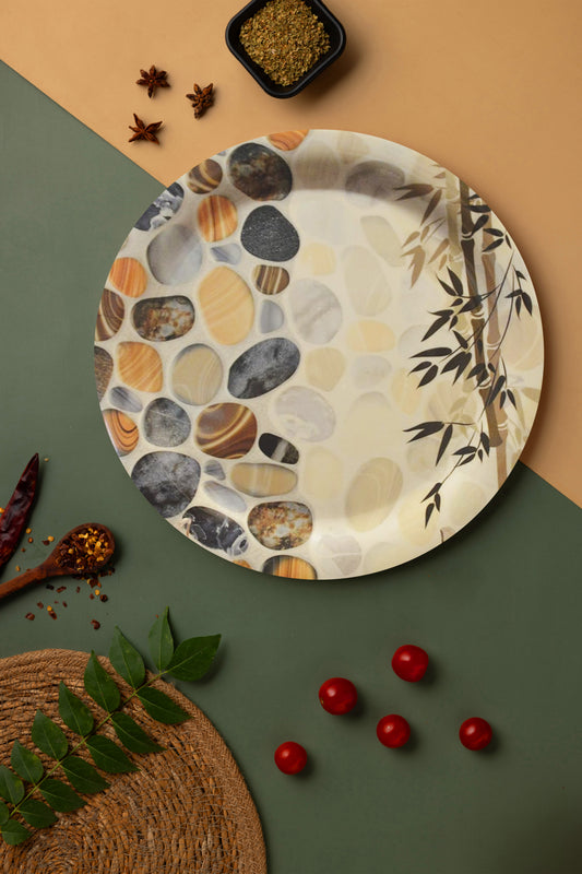 Exclusive 11" Dinner/Lunch Unbreakable Lightweight Melamine Round Multicolor Stone Full-Size Plate.