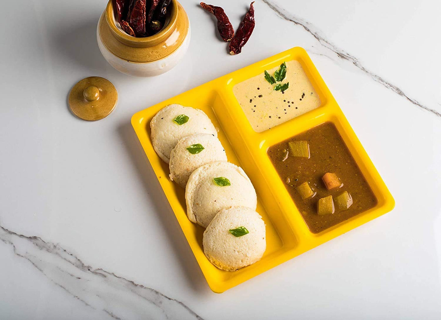Multicolor Plastic 3 in,1 Compartment Pav Bhaji Plate Yelow Color.
