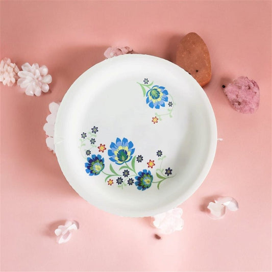 Elevate your dining experience with our Blue Floral Plate collection. They are crafted from durable plastic.