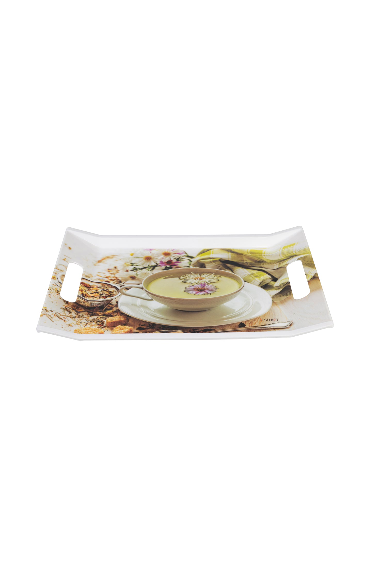 Melamine yellow cup printed design tray set-