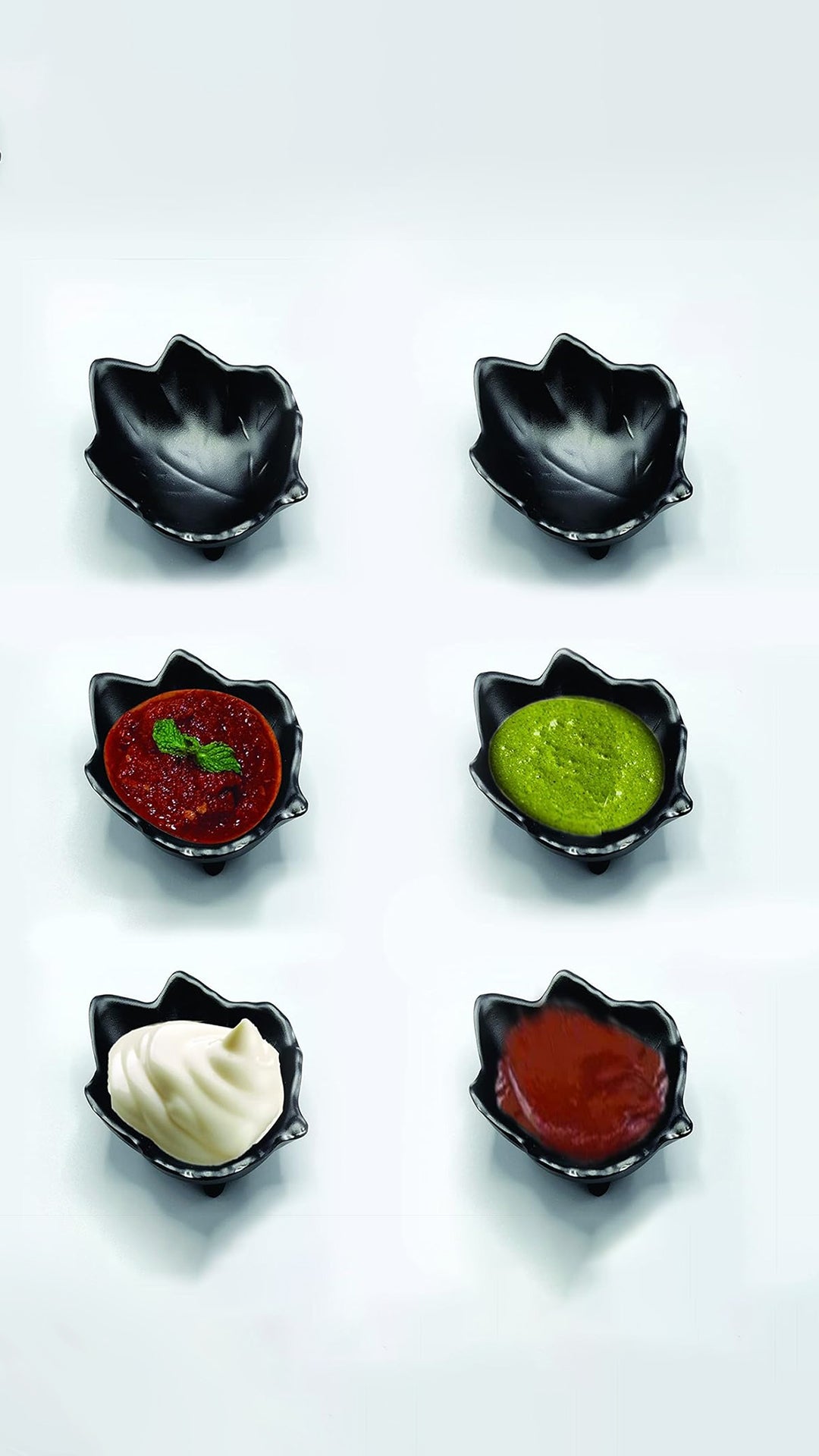 Leaf-Shaped Chutney in Sleek Matte Black Leaf Melamine Katori.