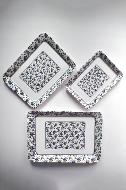 Lavender Blossom Melamine Tray Trio: Elevate Every Moment with Pro-Serving Elegance! Set of - 3.
