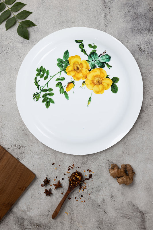 Elevate your dining experience with our Sun Floral Plate collection. They are crafted from durable plastic.