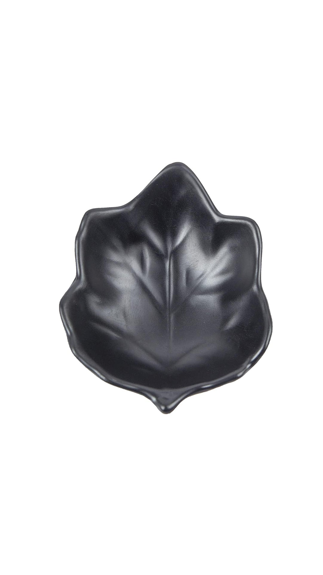 "Indulge in Style: Melamine Leaf-Shaped Chutney Dip Bowl in Sleek Matte Black – Perfect for Parties or Everyday Snack Time. Durable, Elegant, and Unbreakable."