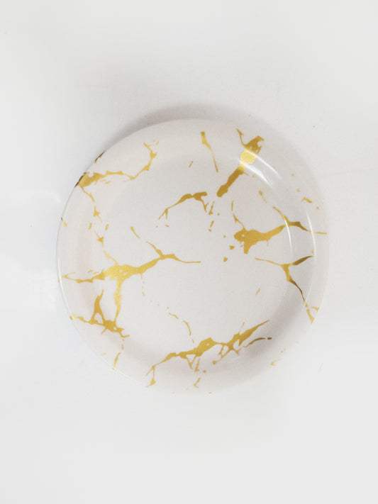 11" Dinner Plate White Gold Melamine. (4045)