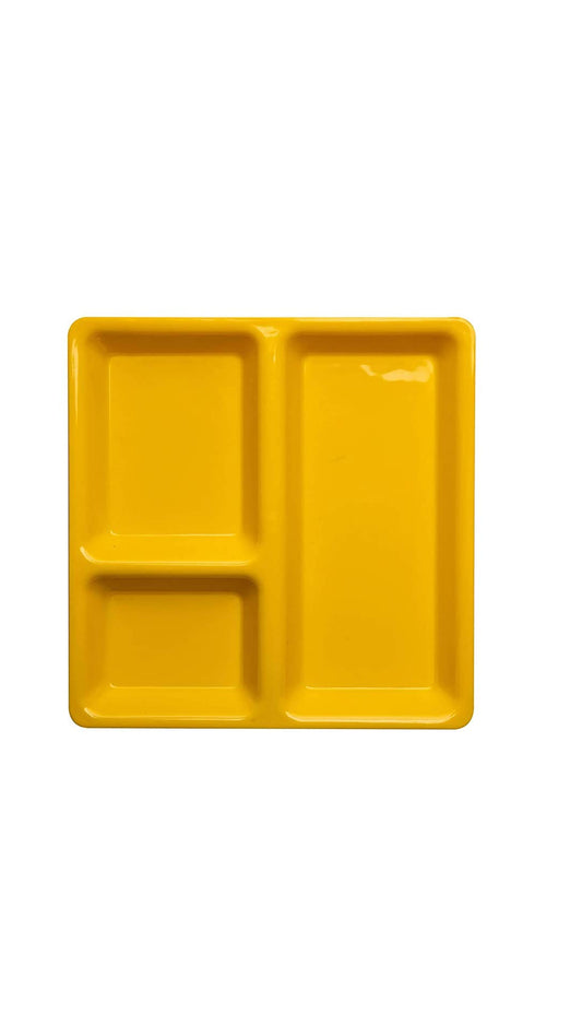 Multicolor Plastic 3 in,1 Compartment Pav Bhaji Plate Yelow Color.