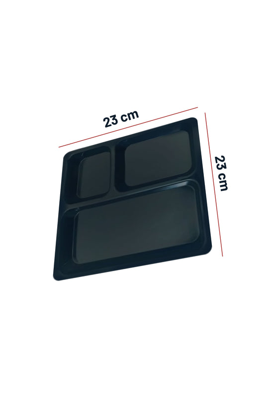 Multicolor Plastic 3 in,1 Compartment Pav Bhaji Plate Black Color.