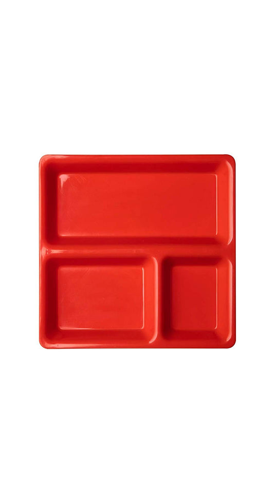 Multicolor Plastic 3 in,1 Compartment Pav Bhaji Plate Red Color.