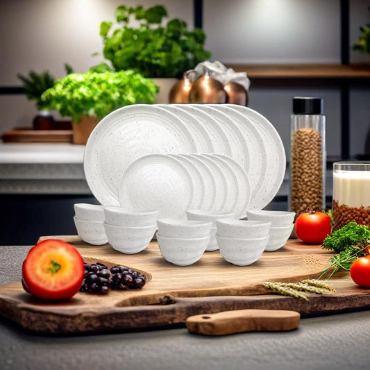 Limited Edition Melamine Dinner set of 24 Pieces (White Granite)