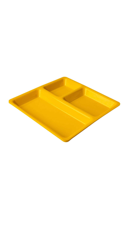 Multicolor Plastic 3 in,1 Compartment Pav Bhaji Plate Yelow Color.