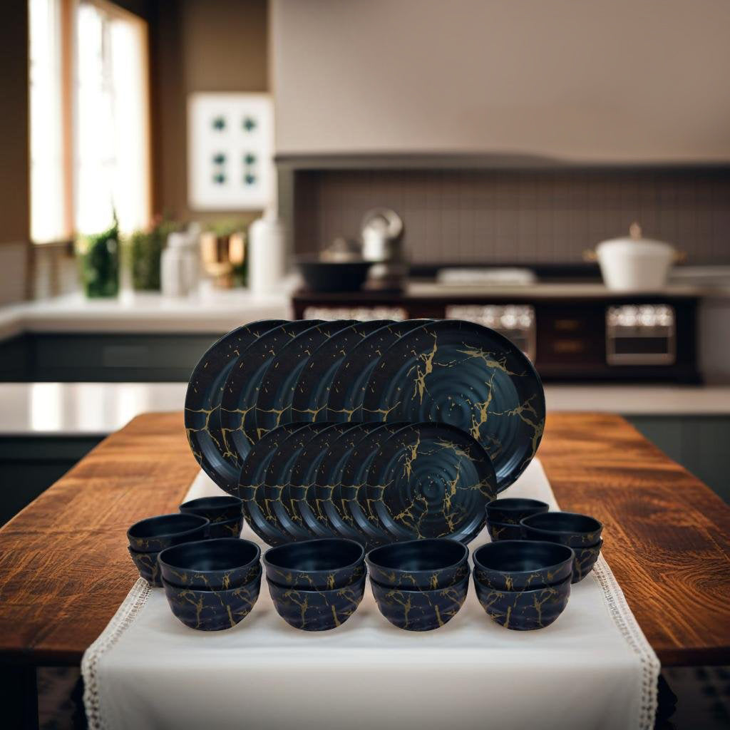 Limited Edition Melamine Dinner set of 24 Pieces (Black Gold)